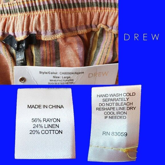 DREW by Anthropologie NEW Striped Split Leg Slim Waistband Wide-Leg Pant L - Picture 5 of 11
